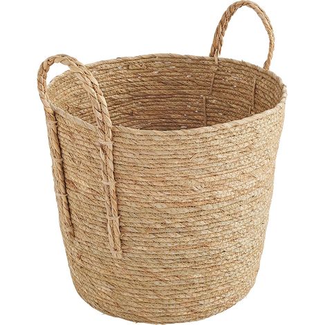 Panier de rangement avec poignées - Paille naturelle tréssée - 33 x 33 x 28 cm - BOX & BEYOND