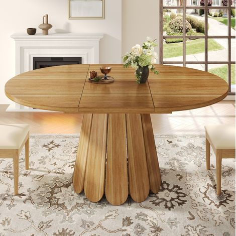 Table à manger extensible ronde 118-158 cm pour cuisine, salon et balcon, MDF et métal brun (1/5)