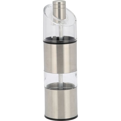 Multifunktionale zylindrische Pfeffermühle aus Edelstahl und abgewinkeltem Acrylglas, Gewürzflasche in Größe L für die Küche, robust und praktisch. (1/5)