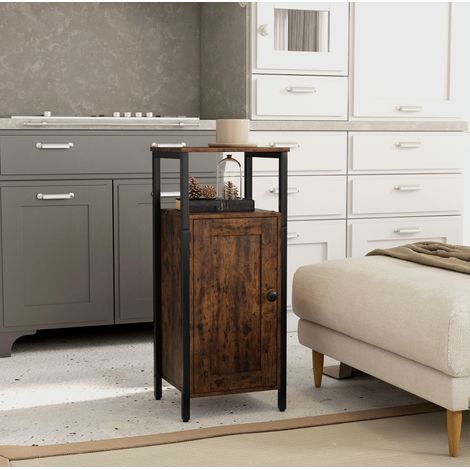 Tavolino laterale industriale con armadietto, ripiano regolabile, 34 x 30 x 80 cm, marrone (1/5)
