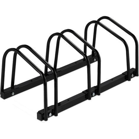 Relaxdays Fahrradständer, für 3 Fahrräder, aus Metall, mit Montagematerial für Boden, HxBxT: 27 x 67,5 x 33 cm, schwarz