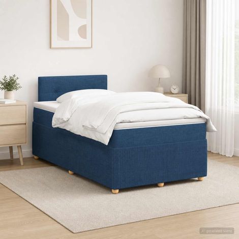 vidaXL Lit boxspring avec matelas Bleu 120 x 190 cm Tissu (1/5)
