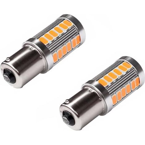Lot de 2 ampoules BAU15S PY21W jaune ambré 33 SMD LED 5630 pour clignotants ou feux de recul, ampoule 12 V