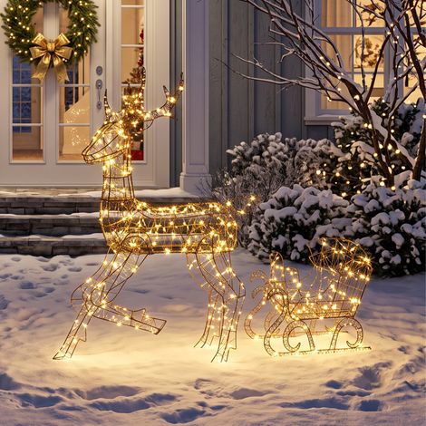 Renne et traîneau lumineux en rotin PP avec 175 LED blanc chaud, 8 modes, minuterie journalière, 120 cm pour jardin extérieur (1/5)