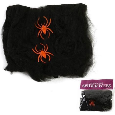 Décoration en toile d'araignée d'Halloween - ANNEFLY 100g Toile d'araignée extensible -10 araignées en plastique-Noir Noir (1/3)