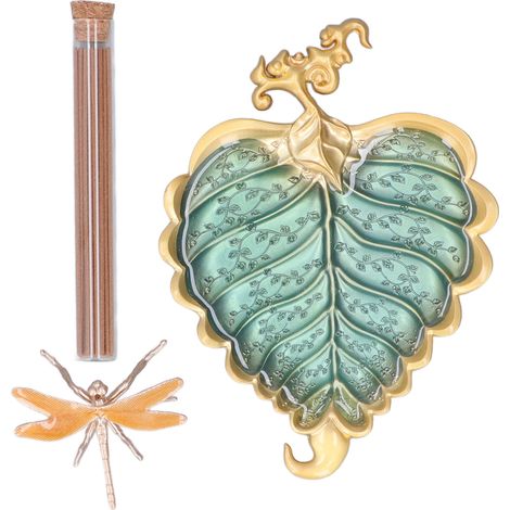 Goldener, blattförmiger Räucherstäbchenhalter im Bodhi-Stil, elegante Dekoration für das Wohnzimmer oder als Geschenk. Art.-Nr. 037 (1/5)
