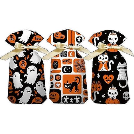 Sachets à bonbons d'Halloween avec cordon de serrage, lot de 50, organisateurs polyvalents pour biscuits, gâteaux et autres gourmandises. (1/5)