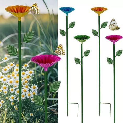 Bebedero para abejas, comedero para mariposas y baño para abejas, estaca de metal colorida con forma de flor, estación de agua para insectos, decoración exterior, regalo de jardinería (4 piezas) (1/5)