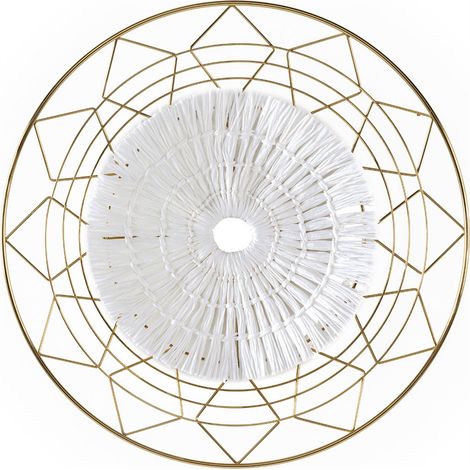 Sculpture murale ronde métal et corde papier - doré et blanc (1/2)