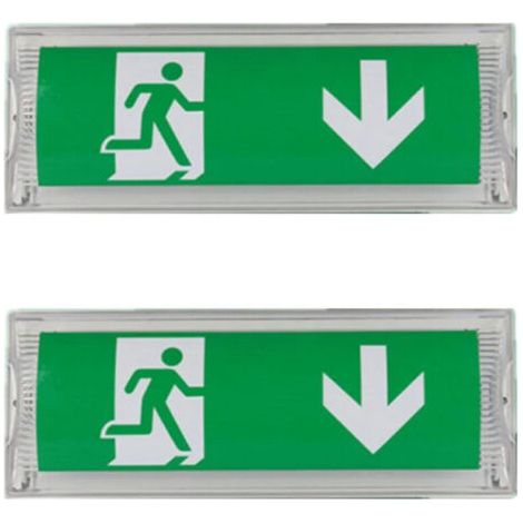 Lot de 2 Lampe d'éclairage de secours à LED, avec batterie de secours jusqu'à 3 heures, Classe de protection : IP 65, Panneau d'indication de sortie/urgence, signe lumineux, Lumineux