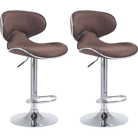 Juego de 2 taburetes de bar giratorios de diseño moderno en tela marrón, soporte de metal cromado 100004266