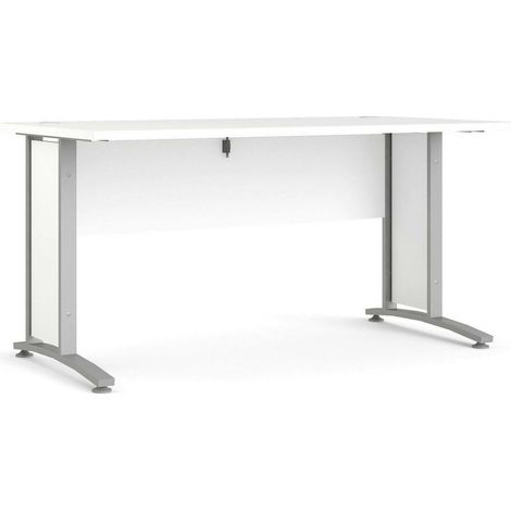 Dmora - Scrivania Ascorbato, Scrittoio multiuso, Tavolo per ufficio porta PC, Piano di lavoro, 150x80 h75 cm, Bianco e Grigio (1/5)