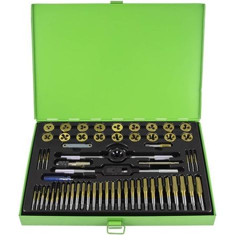 ESTUCHE MÉTRICO CON 58 PIEZAS DE MACHOS Y TERRAJAS RECUBIERTAS DE TITANIO JBM50792