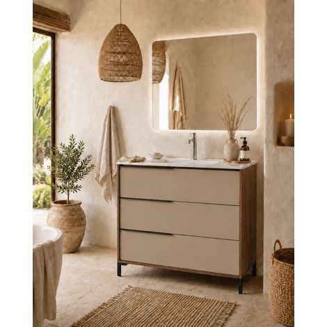 Exagonshop Mobile bagno 80x47 a terra noce tortora opaco lavabo (1/4)