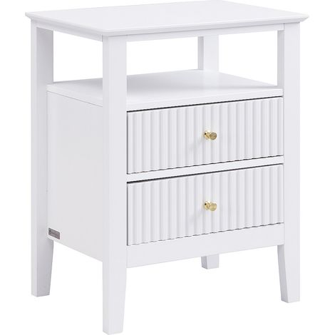 Comodino con 2 cassetti e 1 ripiano - MDF - Bianco - NIRIVA