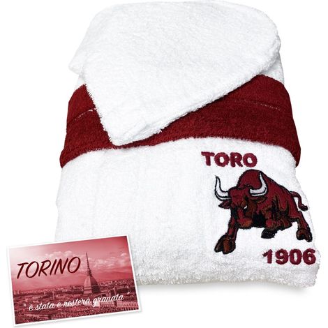 ACCAPPATOIO TORO TORINO BIMBO bambino RAGAZZO IN SPUGNA di puro cotone MADE IN ITALY 12 ANNI