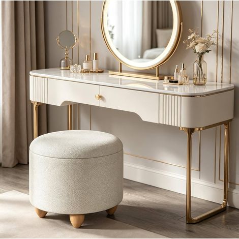 Taburete con almacenaje y bandeja de lino 39 cm OKMYHOME (1/5)