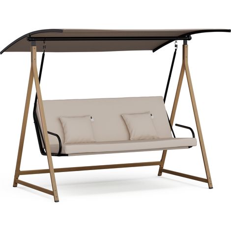 Blumfeldt Salon de jardin, balancelle avec positions ajustables et matelas epais, durable pour 3 personnes (240 kg), chassis haut de gamme et parasol de jardin