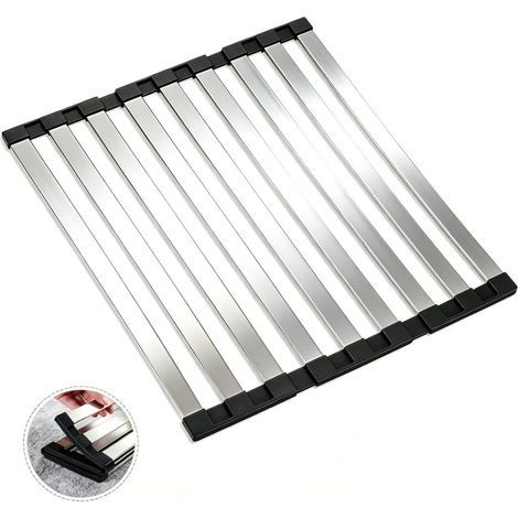 Égouttoir de Vaisselle Pliable, Égouttoir Compact et Pliable en Acier Inoxydable Alimentaire avec Pieds Antidérapants en Silicone, Organisateur d'Évier et Plan de Travail, 44 x 33 cm (1/5)