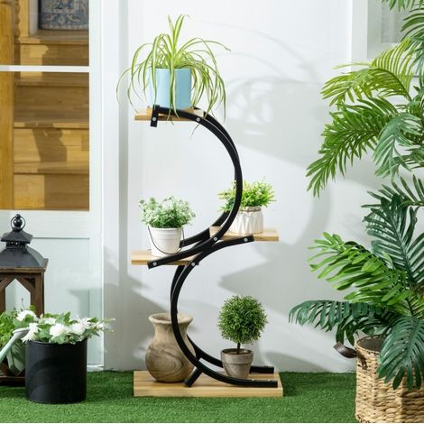 Estantería para plantas de madera natural, 4 niveles, diseño vertical ahorra espacio 46x25x91 cm (1/5)