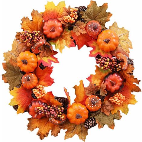 Couronne d'érable pour porte d'entrée, fausse citrouille couronne de fleurs en feuille d'érable pour décoration d'Halloween, couronne d'érable artifi (1/5)