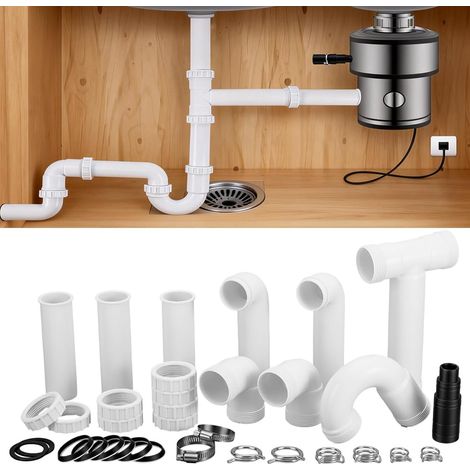 1 kit D'Installation pour Broyeur à Déchets, Kit de Tuyau D'Évacuation pour Évier Double avec Raccord pour Broyeur de Déchets pour Évier de Cuisine Installation Simple Étanche (1/5)