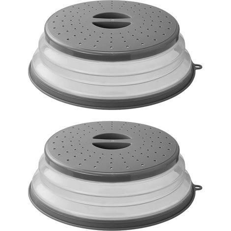 Lot de 2 couvercles anti-éclaboussures pliables en silicone pour micro-ondes avec évents de vapeur et passoire multifonctionnelle en plastique pour panier à fruits (1/5)