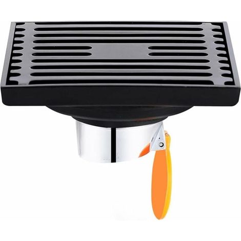Couvercle de Drain de Vidange Carré en Acier Inoxydable Drain de Sol Droit Anti-Odeur pour Salle de Douche, Carré 100 mm, Noir (1/4)