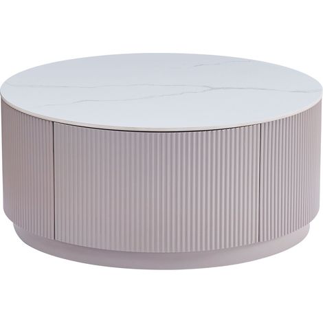Table Basse BARI – Bois Gris & Marbre Blanc – 80x45 cm avec Tiroir (1/5)