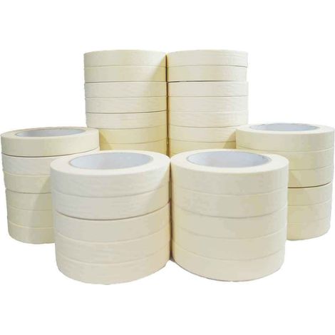 TECPLAST Ruban adhésif de masquage jaune jusqu'à 80° - rouleau adhésif 19 mm x 50 m pour la peinture - Carton de 48 rouleaux