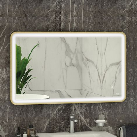 RAK Art Brushed Gold 600mm x 1200mm Soft Illuminated LED Mirror - RAKARTSFBG5004 (1/2)