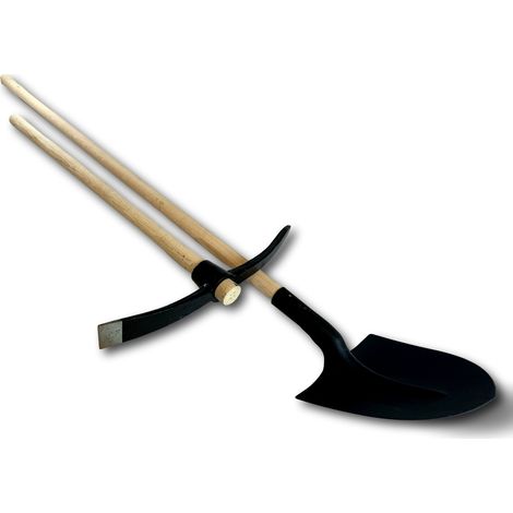 Lot pioche terrassier manche 90 cm + pelle de maçon manche 130 cm Tête acier - Quantité x 1 - Lot Pioche + Pelle ronde