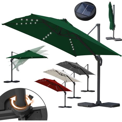 Wolketon Ombrellone offset da giardino, Ombrellone a ombrello - Alu - girevole a 360° - 3 x 3 m - con LED - Verde