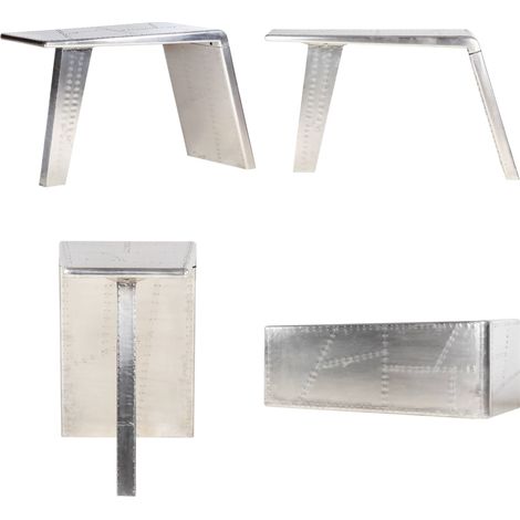 Schreibtisch Flugzeugflügel-Optik Silbern 112x50x76 cm Metall - Schreibtisch - Industriel Style - Flugzeugsdesign - Metalltisch - Silberner Schreibtisch - Home & Living
