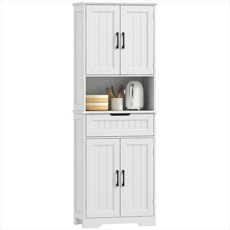 Buffet cuisine blanc 60x30x172cm MDF 4 portes, tiroir, compartiment ouvert, étagères ajustables (1/5)