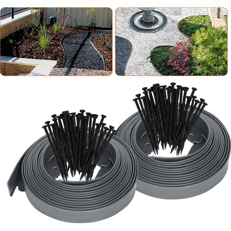 Froadp Beeteinfassungen Kunststoff Beetabgrenzung Garten Palisaden mit Erdanker Kurven Blumenbeet Beetumrandung Mähkante Plastik Rasenkante Garten Zaun (10m, Grau) (1/5)