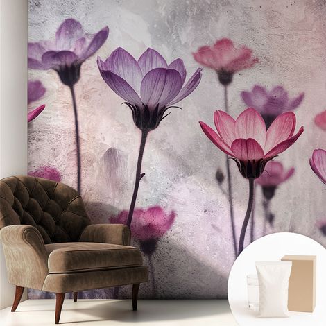 Carta Da Parati Non Tessuto - Con Colla Inclusa per Camera da Letto - Facile da Applica - Motivo decorativo Fiori color pastello 250x250 cm (1/5)
