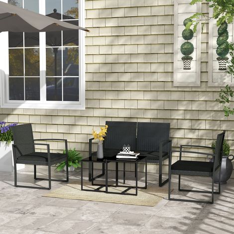 Conjunto de Muebles de Jardín de Ratán Sintético con 2 Sofás Individuales 1 Sofá Doble y 2 Mesas de Centro Negro (1/5)