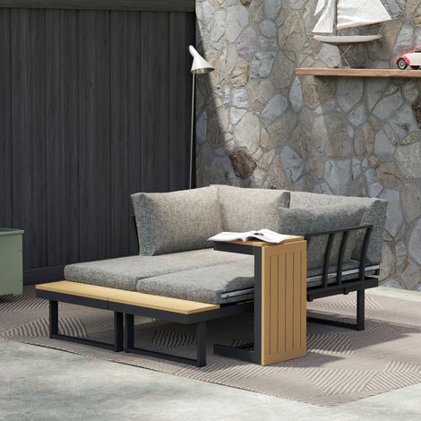 Conjunto de Muebles de Jardín con 2 Sofás de 2 Plazas Mesa de Centro y Cojines Gruesos para Exterior Gris Claro (1/5)