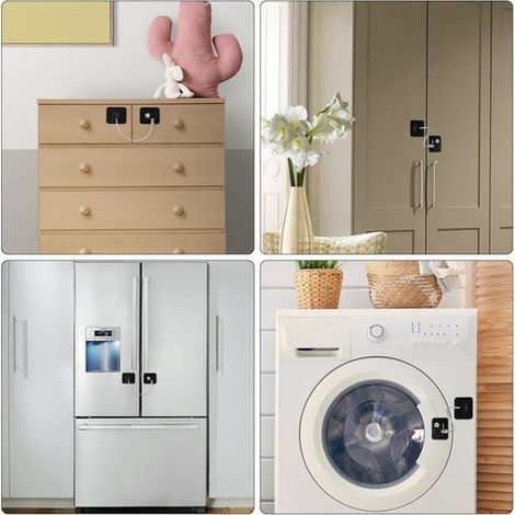 4 Pièces Securité Fenetre, Noir Cadenas Frigo, Verrou Fenetre, Forte Adhésif Serrure Frigo, Sans Perage pour Bloque Noir (1/5)