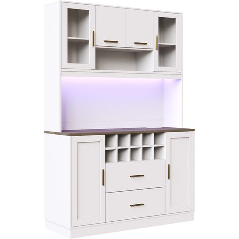 Aparador de cocina 120x36,3x180 cm con LED, enchufes, 6 puertas y 2 cajones HOMVRA (1/5)