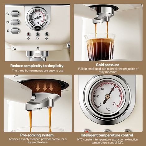 Cafetière 1050W 1,5 L de grande capacité Machine d'extraction à haute pression 20 bar à grande capacité pour les cafés domestiques