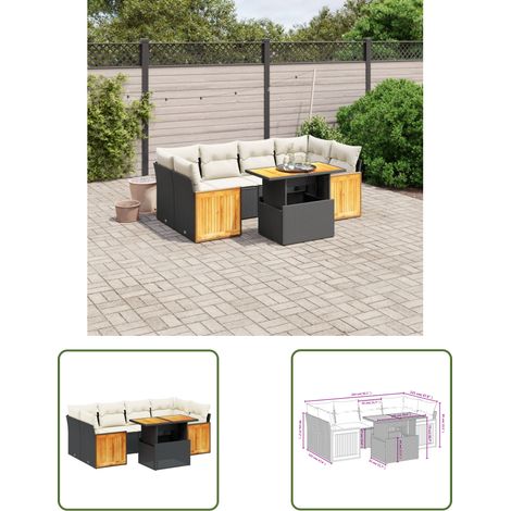 The Living Store 7-tlg. Garten-Sofagarnitur mit Kissen Schwarz Poly Rattan - Gartensorte - Gartenmöbel Set - Polyethylen Möbel - Outdoor Lounge - Balkonmöbel (1/3)