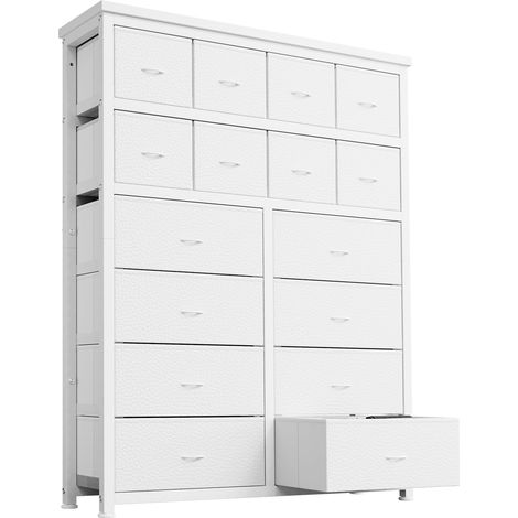 Commode 16 tiroirs tissu,  Meuble de rangement multifonction gain de place,  entrée, chambre, salon, anti-basculement, Blanc (1/5)