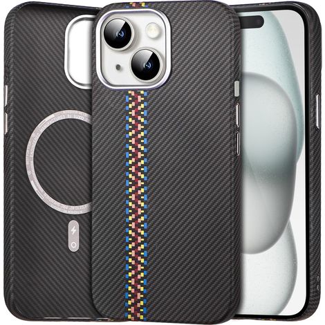 Funda para iPhone 15, fibra de carbono MagSafe, negra (1/5)