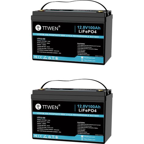 Batterie LiFePO4 TTWEN LFP12-100 à décharge profonde 12,8 V 100 Ah (1280 Wh), BMS intégré, décharge continue maximale 100 A, bornes M8, 330 × 172 × 210 mm (1/4)