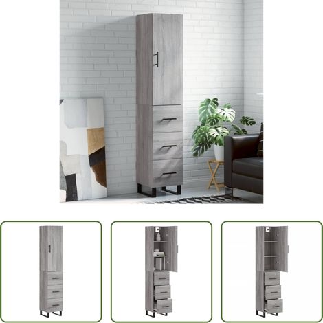 vidaXL Schrank - Highboard Grau Sonoma 34,5x34x180 cm Holzwerkstoff (1/5)