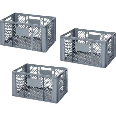 BRB Lot de 3 caisses de boulangerie empilables avec fond fermé Gris 63 l 600 x 400 x 320 mm BRB