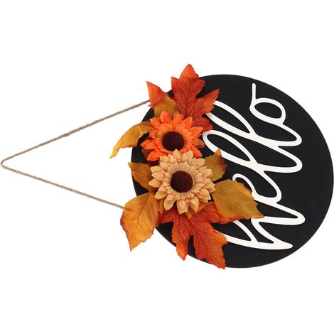 Couronne de Thanksgiving en bois, panneau de porte à accrocher, panneau de bienvenue, décoration intérieure, feuille d'érable, tournesol (1/5)