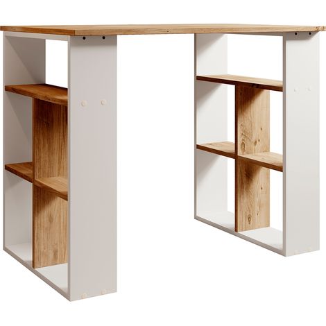 Schreibtisch Computertisch Bürotisch Industrie-Design Büromöbel Laptoptisch Weiss Matt und und Holz-Optik 90x74x60cm Modell Urban (1/5)